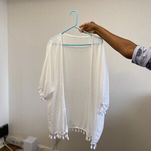 Summer Beach Cover Up See-through Kimono  - White